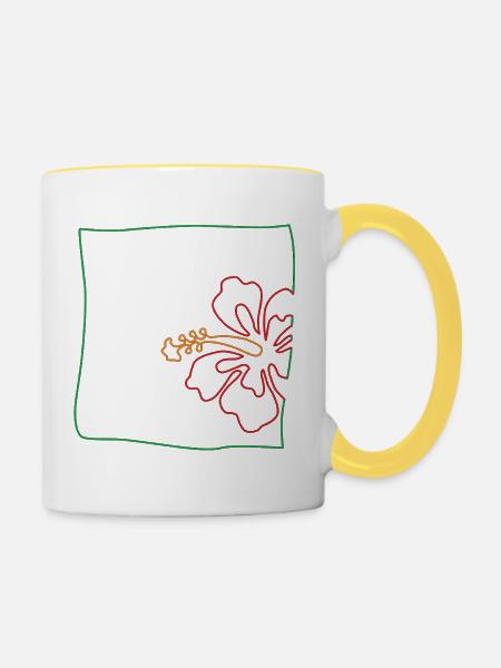 Hibiskus minimalistisch - Tasse zweifarbig - Weiß/Gelb