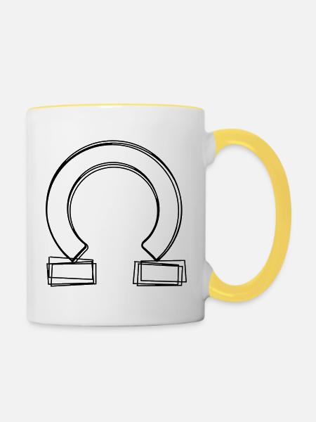 Griechischer Buchstabe Omega handgezeichnet - Tasse zweifarbig - Weiß/Gelb