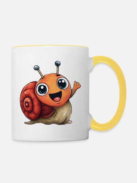 Fröhliche Orangenschnecke - Tasse zweifarbig - Weiß/Gelb