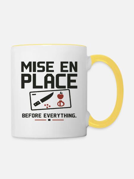 Zuerst Implementierung - Tasse zweifarbig - Weiß/Gelb
