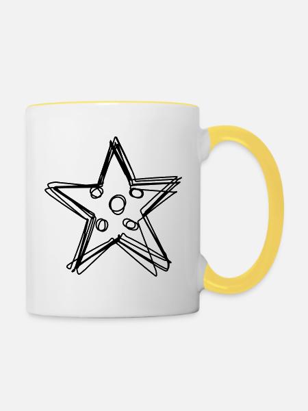 Seestern handgezeichnet - Tasse zweifarbig - Weiß/Gelb