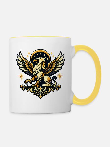 Phönix im Sternenkranz - Tasse zweifarbig - Weiß/Gelb