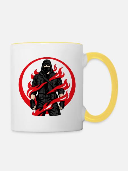 Ninja Flammenkreis - Tasse zweifarbig - Weiß/Gelb