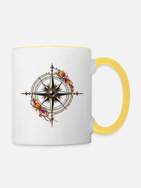 Kompassrose des Herbstes - Tasse zweifarbig - Weiß/Gelb