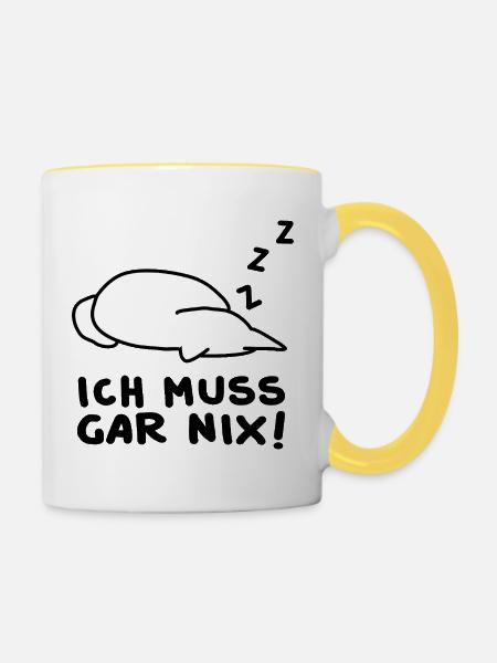 Lustige Schlafende Katze - Tasse zweifarbig - Weiß/Gelb