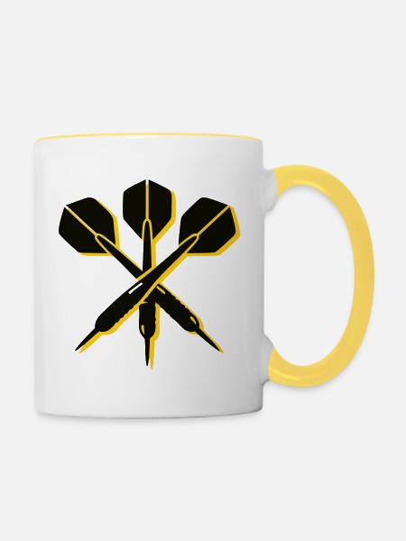Gekreuzte Dartpfeile Logo - Tasse zweifarbig - Weiß/Gelb