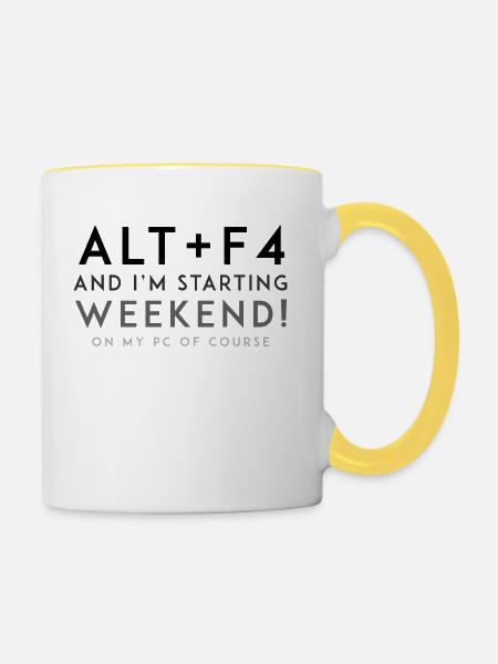 ALT+F4 - Weekend - Tasse zweifarbig - Weiß/Gelb