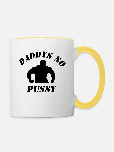 Daddys keine Muschi - Tasse zweifarbig - Weiß/Gelb