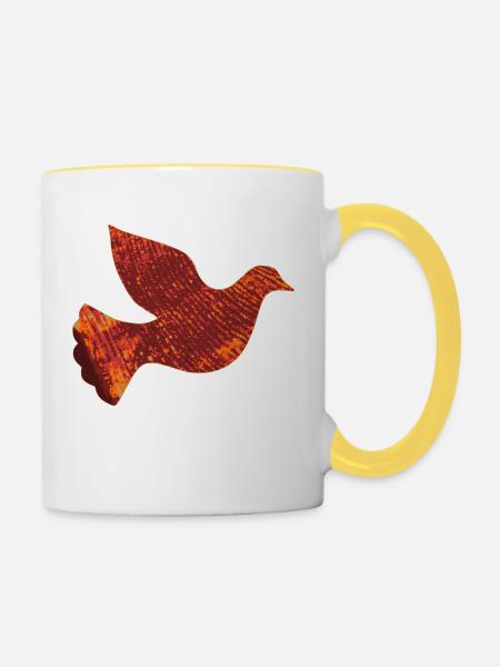 Rote Taube - Tasse zweifarbig - Weiß/Gelb