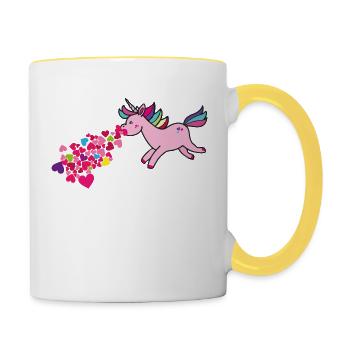 licorne qui vomit cœur - Mug contrasté - blanc/jaune - Droite