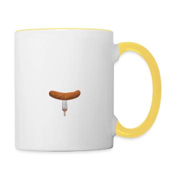 Hier gehts um die Wurst weiss - Tasse zweifarbig - Weiß/Gelb - Rechts