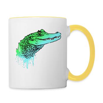 Krokodil Kroko Echse Alligator - Tasse zweifarbig - Weiß/Gelb - Rechts
