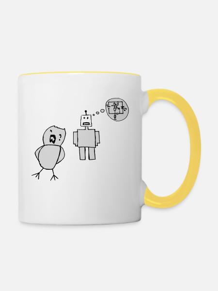 Robo Love - Tasse zweifarbig - Weiß/Gelb