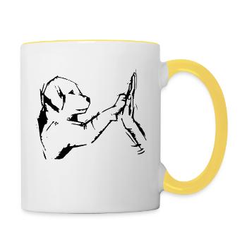 Liebeshund - Tasse zweifarbig - Weiß/Gelb - Rechts