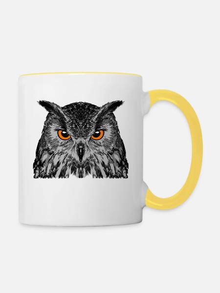 eule3 - Tasse zweifarbig - Weiß/Gelb