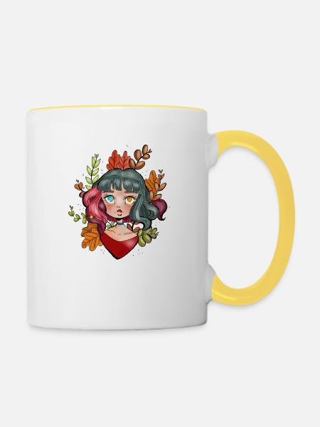 Mädchen, Blumen - Tasse zweifarbig - Weiß/Gelb