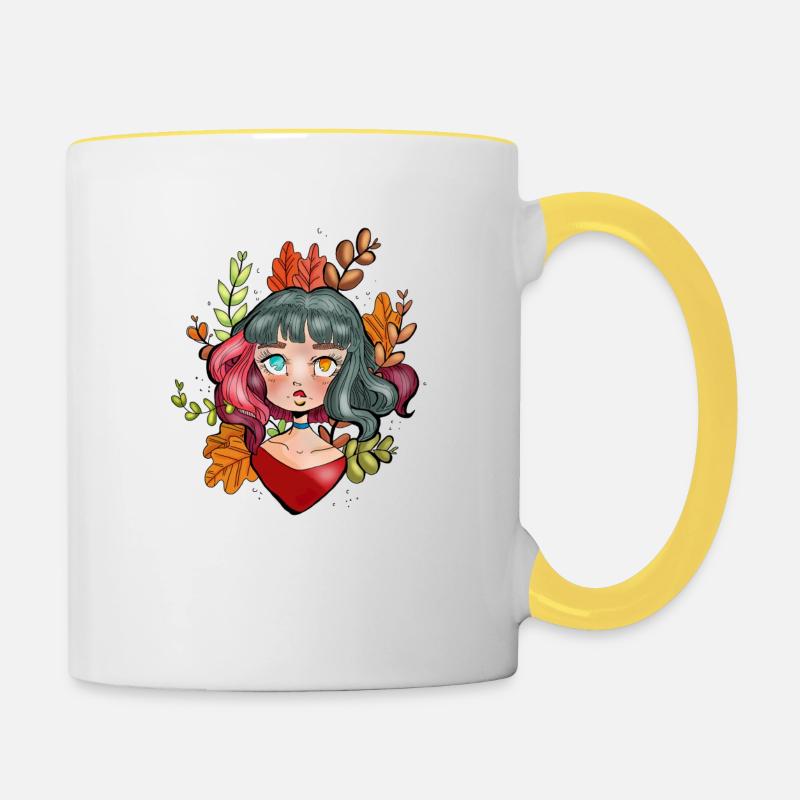 Filles, Fleurs - Mug contrasté - blanc/jaune