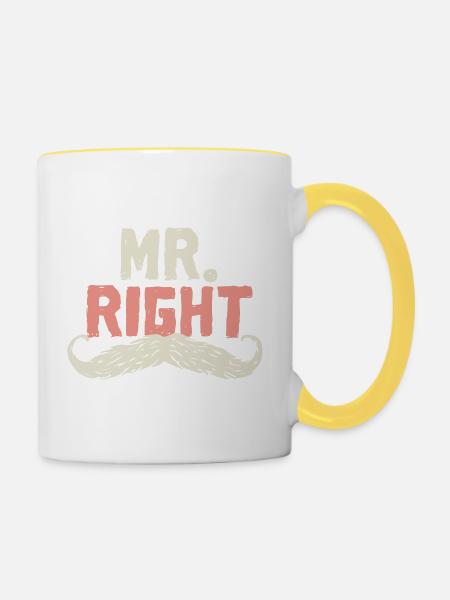 Mr. Right - Tasse zweifarbig - Weiß/Gelb