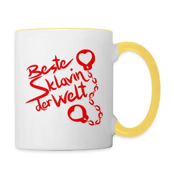 Beste Sklavin der Welt Spruch Erotik Sexualität - Tasse zweifarbig - Weiß/Gelb - Rechts