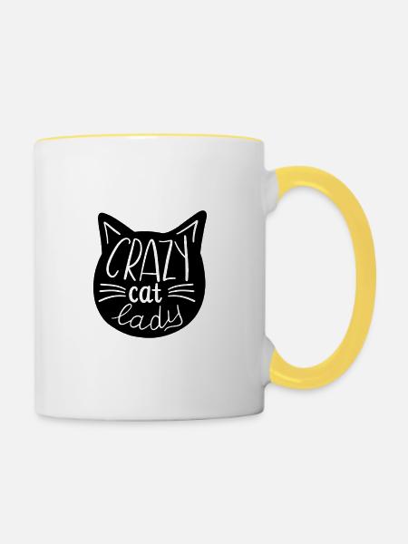Crazy Cat Lady - Katzendame - Tasse zweifarbig - Weiß/Gelb