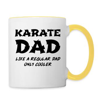 Karate Papa wie ein normaler Vater nur Kühler - Tasse zweifarbig - Weiß/Gelb - Rechts