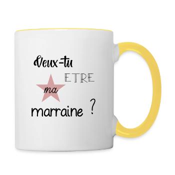 Veux tu être ma marraine ? - Mug contrasté - blanc/jaune - Droite