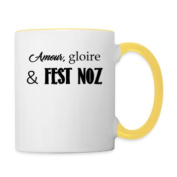 Bretagne - Amour, gloire et fest noz - Mug contrasté - blanc/jaune - Droite