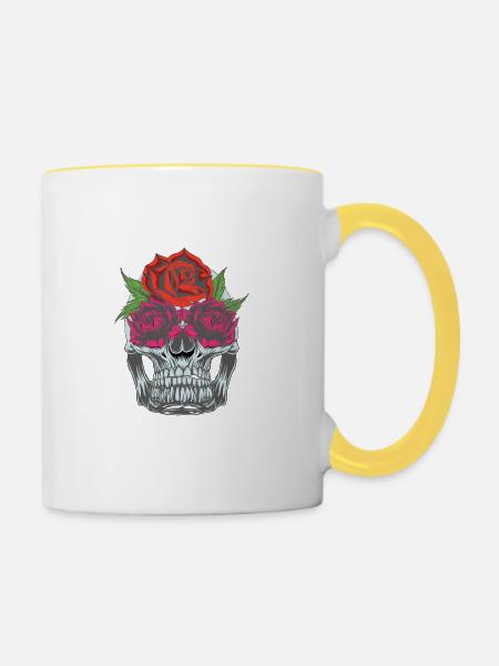 Skull with roses - Tasse zweifarbig - Weiß/Gelb