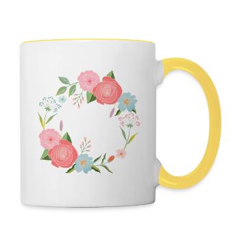Blumenkranz-Magie - Tasse zweifarbig - Weiß/Gelb - Rechts