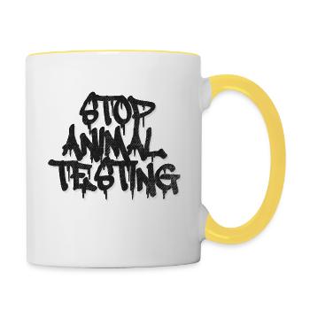 STOP ANIMAL TESTING NOW - Contrasting Mug - white/yellow - Right
