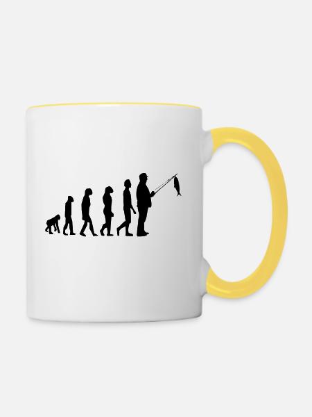 Evolution Angeln Hobby Fischer Fischerei - Tasse zweifarbig - Weiß/Gelb