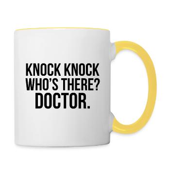 Knock Knock Who's There Doctor Gift - Contrasting Mug - white/yellow - Right