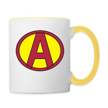 Super, Superheld, Superheldin, Hero, A - Contrasting Mug - white/yellow - Right