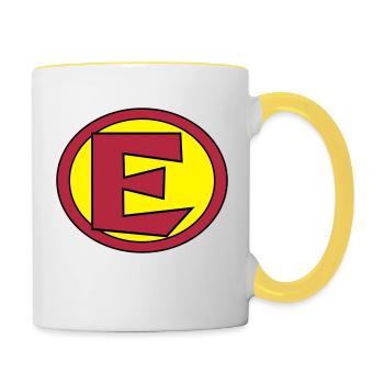 Super, Superheld, Superheldin, Hero, E - Contrasting Mug - white/yellow - Right