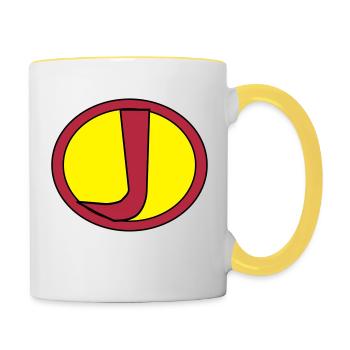 Super, Superheld, Superheldin, Hero, J - Contrasting Mug - white/yellow - Right
