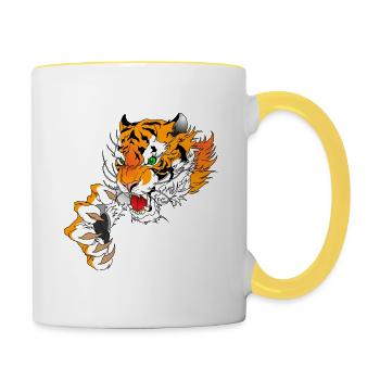 Tiger head with paw - Contrasting Mug - white/yellow - Right