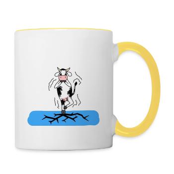 Vache sur la glace - Mug contrasté - blanc/jaune - Droite