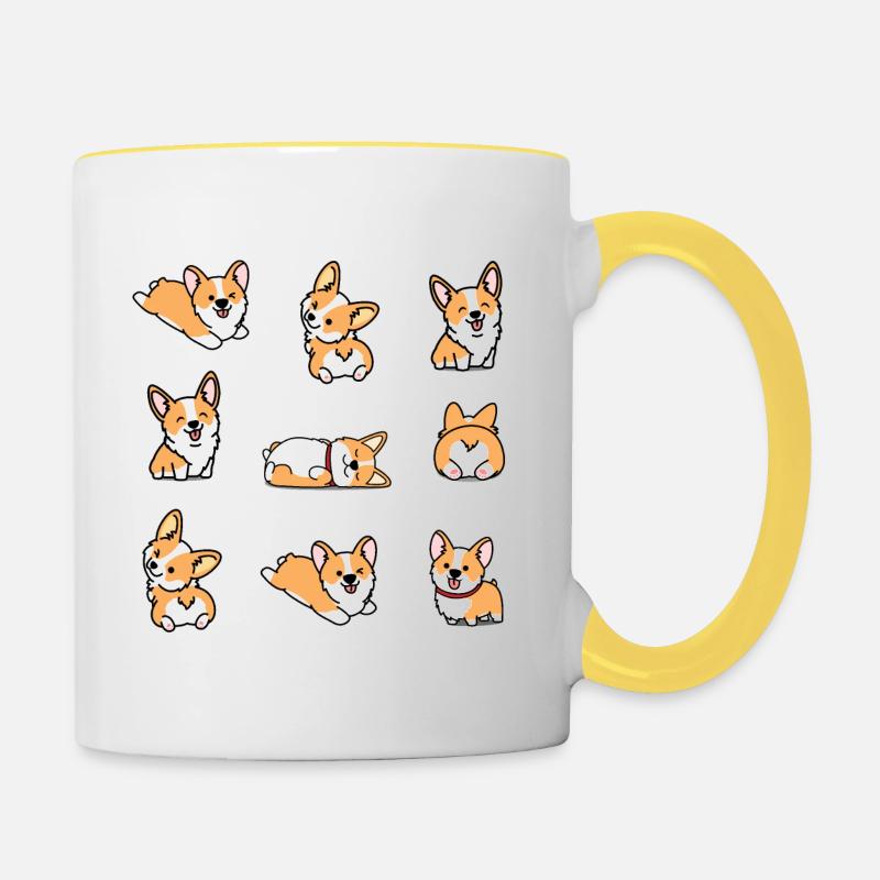 Kawaii Corgi - Mug contrasté - blanc/jaune