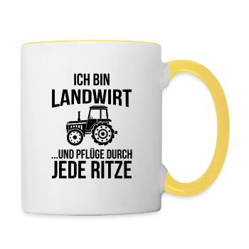 Ich bin Landwirt und Pflüge durch jede Ritze - Tasse zweifarbig - Weiß/Gelb - Rechts