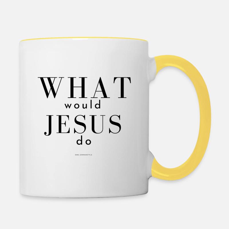 what would jesus do - Contrasting Mug - white/yellow