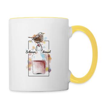 Schnapsdrossel - Tasse zweifarbig - Weiß/Gelb - Rechts