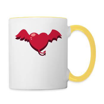 cœur ailes ange démon - Mug contrasté - blanc/jaune - Droite