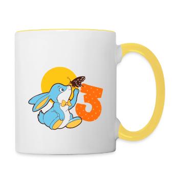 3 ans anniversaire garçon fille un lapin 3. - Mug contrasté - blanc/jaune - Droite