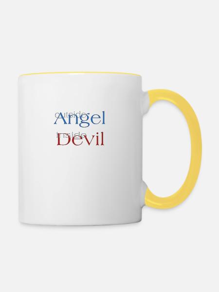 Engel oder Teufel? - Tasse zweifarbig - Weiß/Gelb