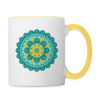 mandala ocean blue yellow - Contrasting Mug - white/yellow - Right