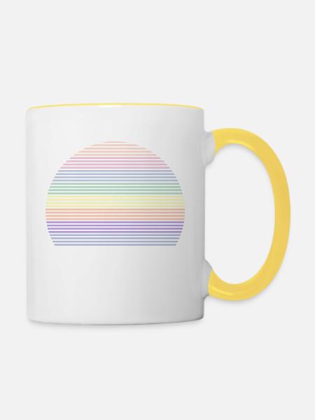 Retro rainbow pastel colors symbol shape - Contrasting Mug - white/yellow