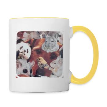 Collage Tier Hund, Vogel, Kaninchen, Katze Kind - Tasse zweifarbig - Weiß/Gelb - Rechts