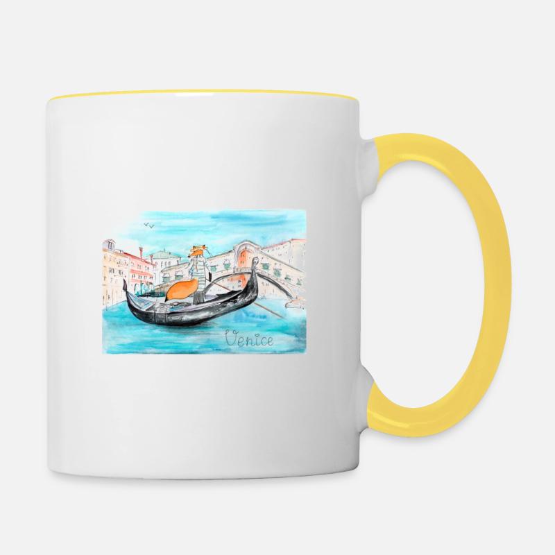 Fox in Venice as a gondolier - Contrasting Mug - white/yellow