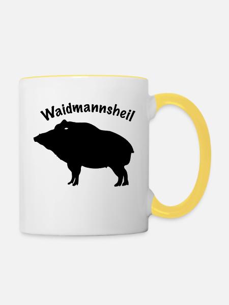 Waidmannsheil Sau schwarz - Tasse zweifarbig - Weiß/Gelb