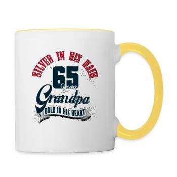 Opa, 65. Geburtstag, 65 Jahre, Geschenk - Tasse zweifarbig - Weiß/Gelb - Rechts
